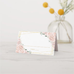 Tarjeta De Asiento Rosas Rosadas Rubor Floral Oro Quinceañera Cumplea