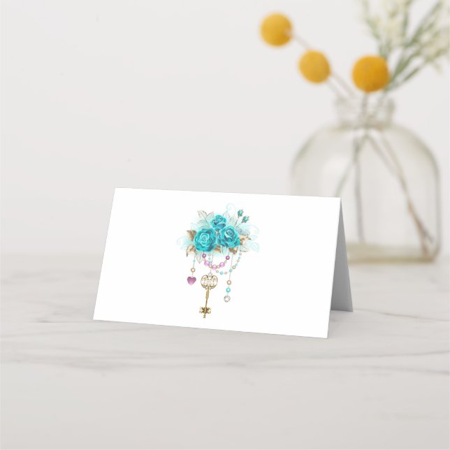 Tarjeta De Asiento Rosas turquesas con llaves (Anverso)