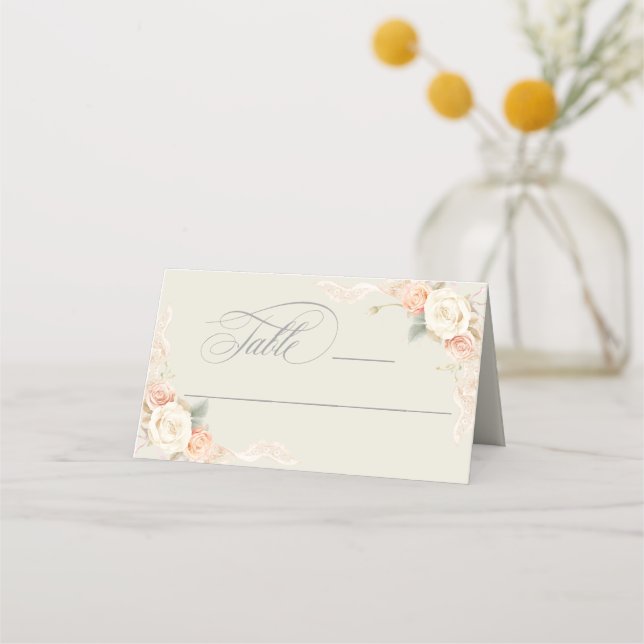 Tarjeta De Asiento Rosas y Boda floral de encaje (Anverso)