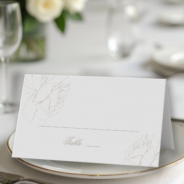 Tarjeta De Asiento Roses Ivory Faux Embossed Formal Classic Wedding (roses wedding place card formal traditional modern classic ivory calligraphy ballroom black tie )