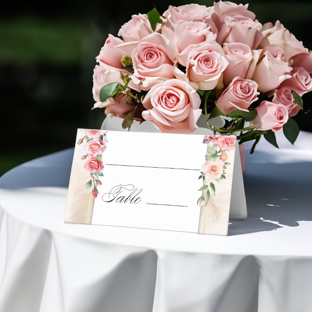 Tarjeta De Asiento Roses rosados de color acuático romántico (Subido por el creador)