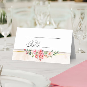 Tarjeta De Asiento Roses rosados de color acuático romántico