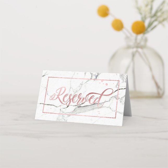 Tarjeta De Asiento Rótulo reservado de oro Rosa PixDezines Marble+Fau (Anverso)