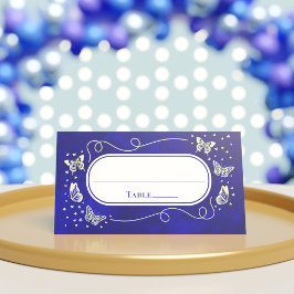 Tarjeta De Asiento Royal Blue Gold Mariposa Quinceañera de 15 años