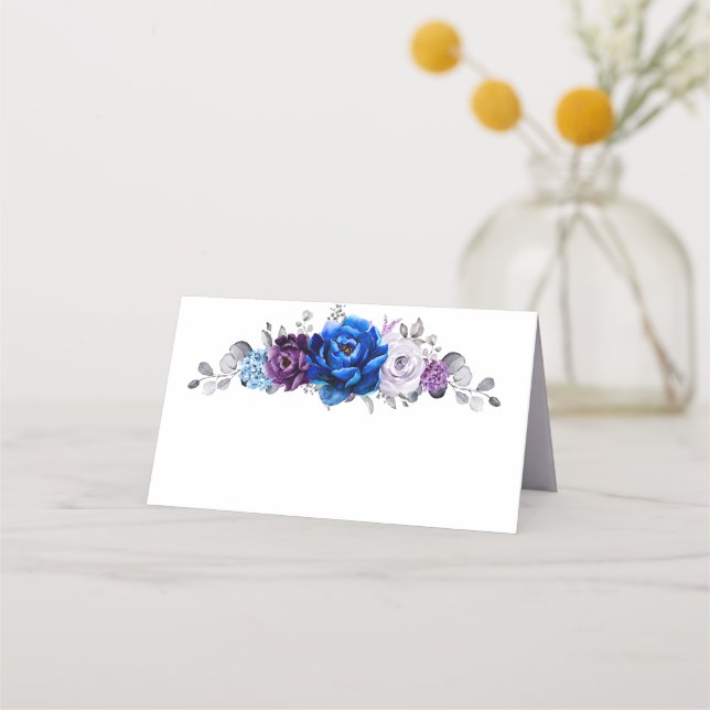 Tarjeta De Asiento Royal Blue Purple Navy Lilac Blooms Boda (Anverso)