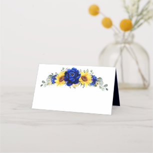 Tarjeta De Asiento Royal Blue Rustic Sunflower Moderno Boda Floral