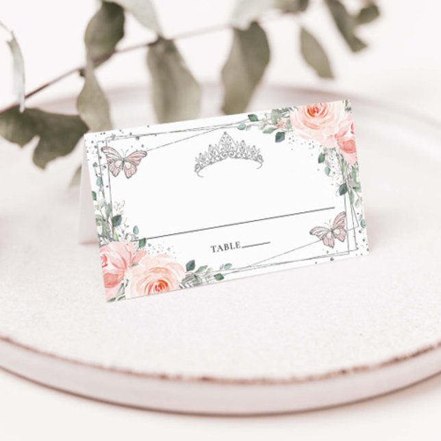 Tarjeta De Asiento Rubor Floral Butterfly Silver Quinceañera Cumpleañ (Subido por el creador)