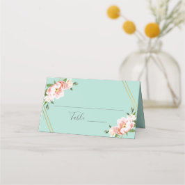 Tarjeta De Asiento Rubor Floral Gold Geométrico Mint Green Boda