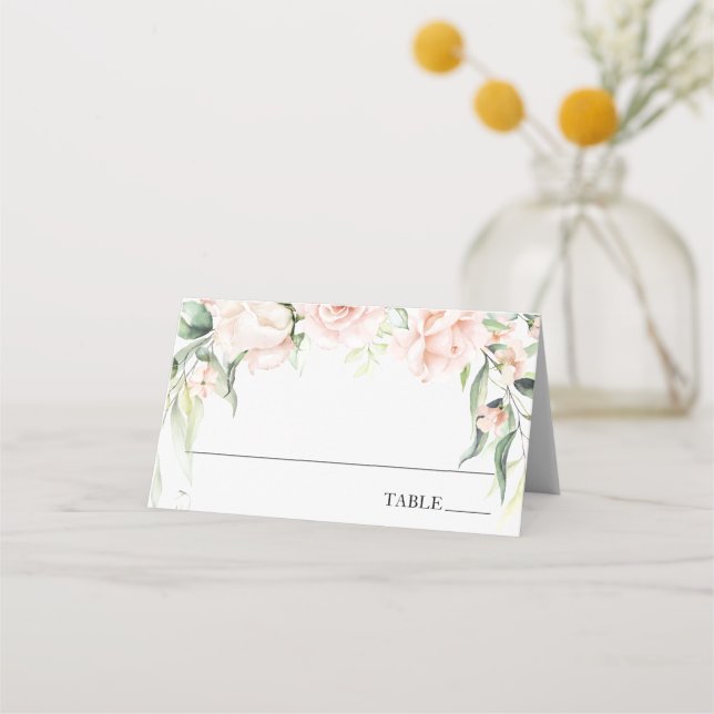 Tarjeta De Asiento Rubor Florals y Green Name Place Cards (Anverso)