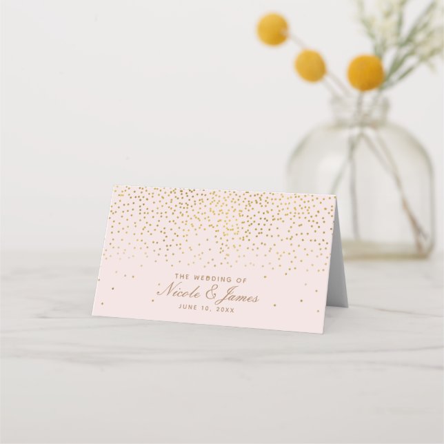 Tarjeta De Asiento Rubor Pink & Gold Confetti Número de mesa moderno (Anverso)