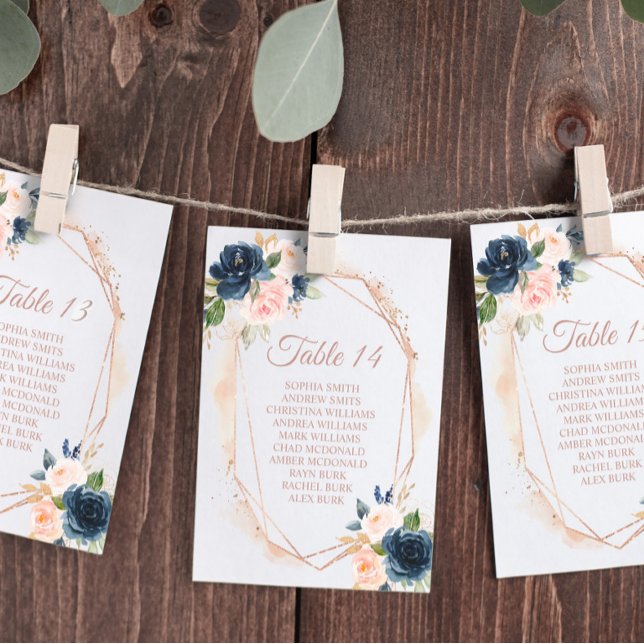 Tarjeta de asiento Rubor rosa, naval y Boda de oro (Subido por el creador)