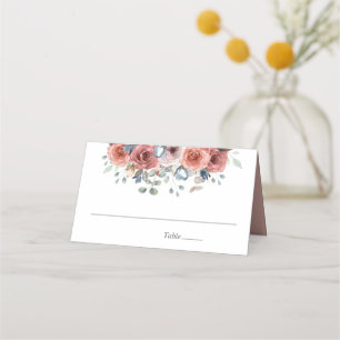 Tarjeta De Asiento Rubor y Dusty Blue Blissful Floral, Boda