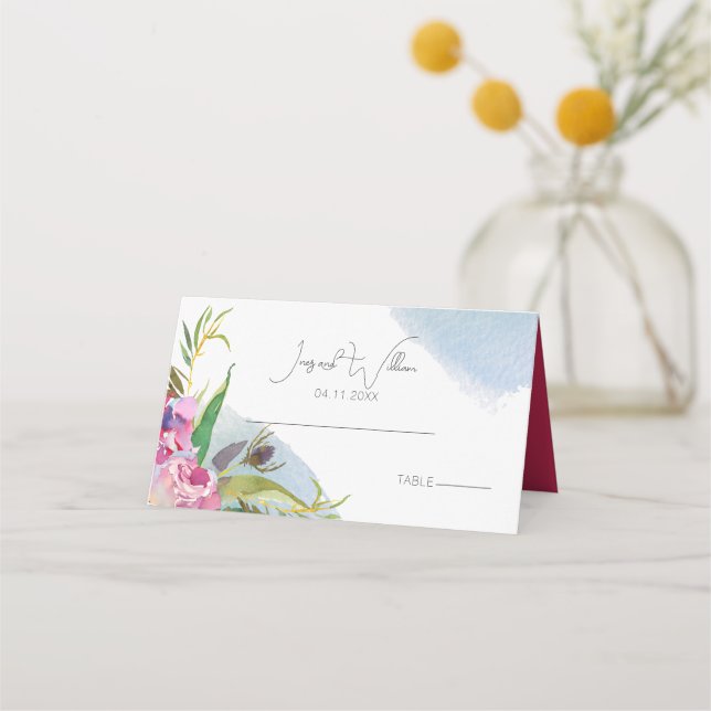 Tarjeta De Asiento Ruby Floral Peonies Boda Place Card (Anverso)