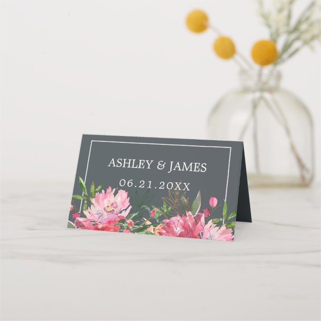 Tarjeta De Asiento Ruby Pink Peony Boda Botánico Floral (Anverso)