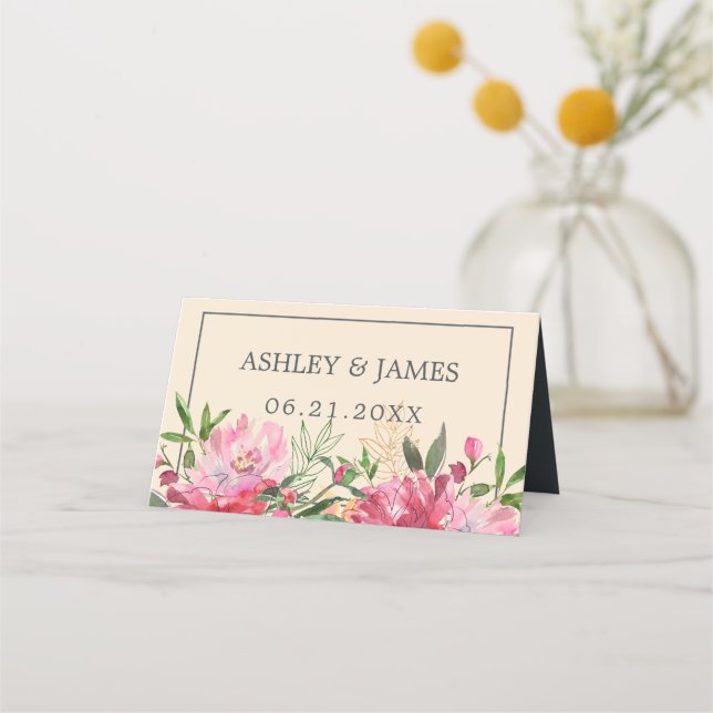 Tarjeta De Asiento Ruby Pink Peony Boda Botánico Floral (Anverso)