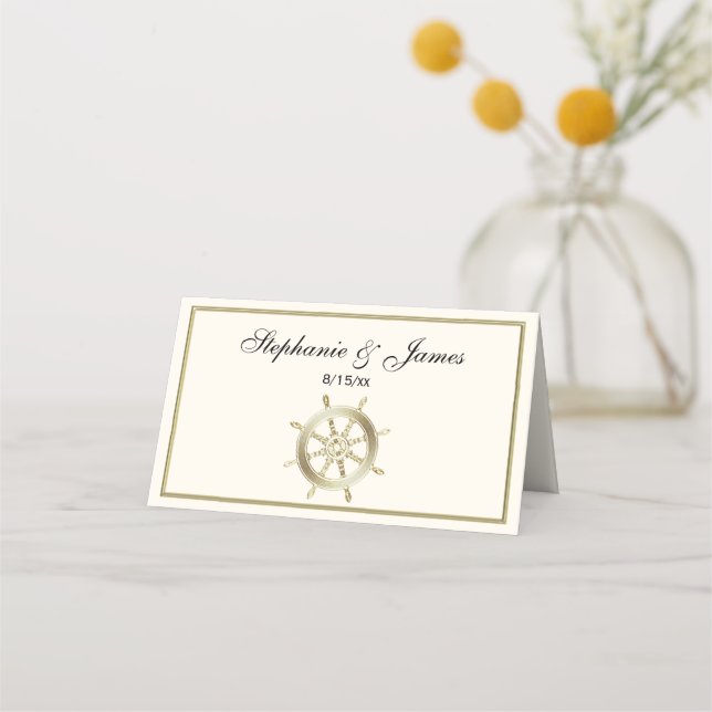 Tarjeta De Asiento Rueda del capitán / Rueda del barco Faux Gold Ivor (Anverso)