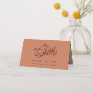 Tarjeta De Asiento Rust Naranja Pine Woods Boda de Sketch