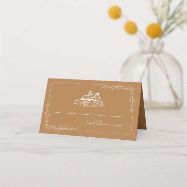 Tarjeta De Asiento Rustic Barn Goldenrod Boda Place Card (Anverso)