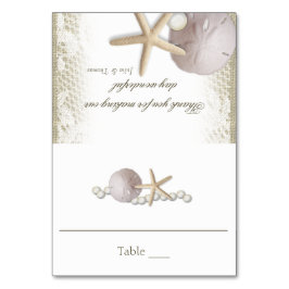 Tarjeta de asiento Rustic Beach Pearls y Lace