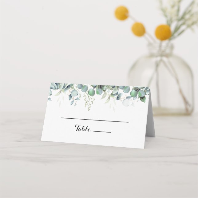 Tarjeta De Asiento Rustic Botanical Eucalyptus Greenery Wedding (Anverso)