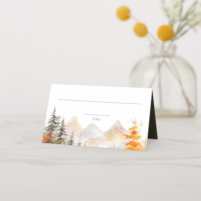 Tarjeta De Asiento Rustic Fall Mountain Pine Forest Wedding (Anverso)