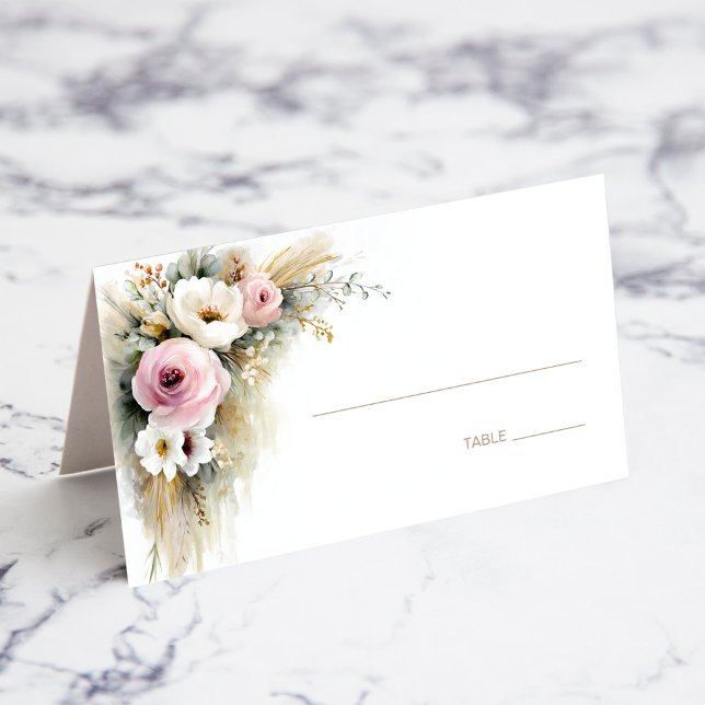 Tarjeta De Asiento Rustic Pink and White Floral Wedding Place Card (Subido por el creador)