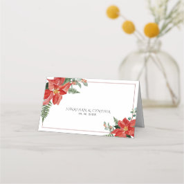 Tarjeta De Asiento Rustic Winter Poinsettia Red Christmas Wedding