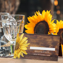 Tarjeta De Asiento Rustic Wood Yellow Sunflower Country Fall Wedding 