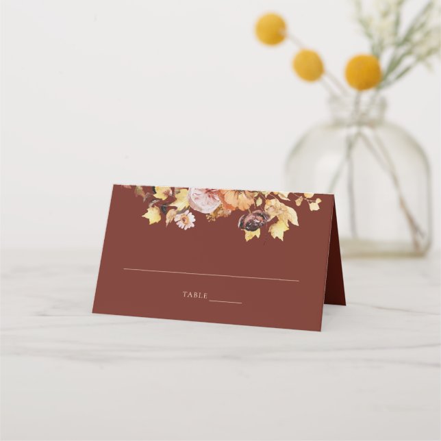 Tarjeta De Asiento Rústico Burgundy Fall Wedding Doble Place Card (Anverso)