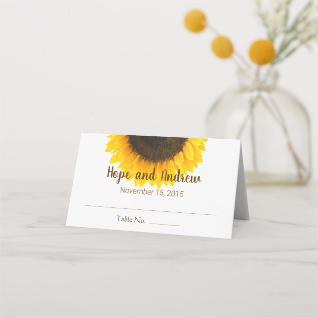 Tarjeta De Asiento Rústico País Boda floral de girasol (Anverso)