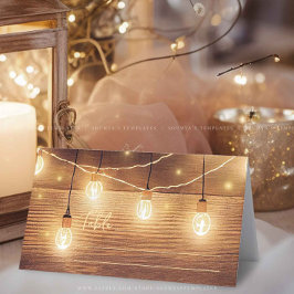 Tarjeta De Asiento Rústico País Cañones de madera Luces Boda de encaj