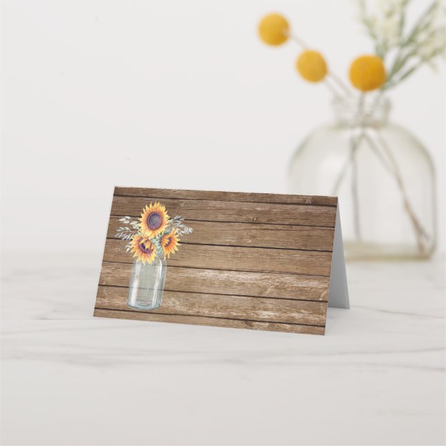 Tarjeta De Asiento Rústico País Girasol Mason Jar Floral Barnyard (Anverso)