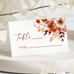 Tarjeta De Asiento Rusty Burgundy Brown Boda de Flor Floral