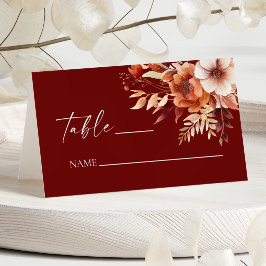 Tarjeta De Asiento Rusty Burgundy Brown Boda de Flor Floral
