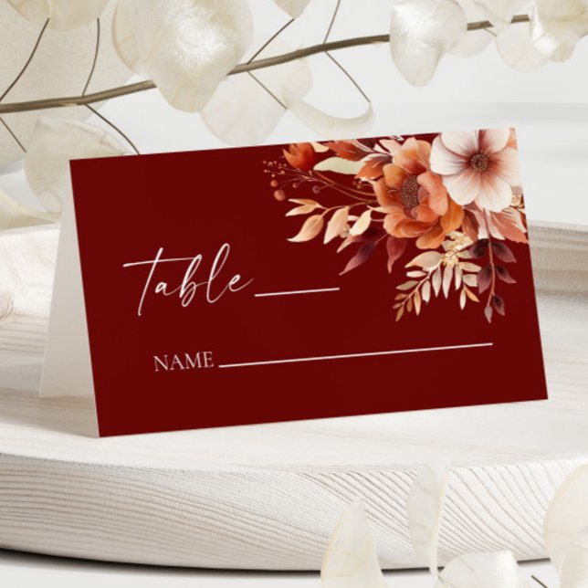 Tarjeta De Asiento Rusty Burgundy Brown Boda de Flor Floral (Subido por el creador)