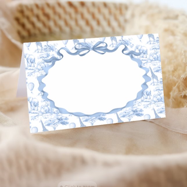Tarjeta De Asiento Safari Animal Dusty Blue Toile de Jouy Baby Shower (Subido por el creador)