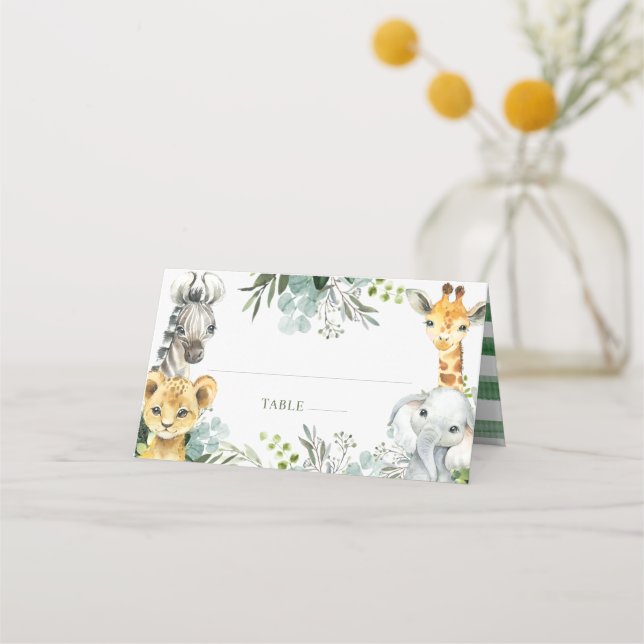 Tarjeta De Asiento Safari Animals Oh Baby Greenery Jungle Baby Shower (Anverso)
