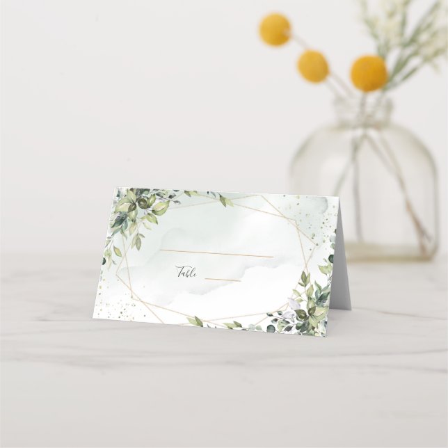 Tarjeta De Asiento Sage gold eucalyptus geometric wedding place card (Anverso)