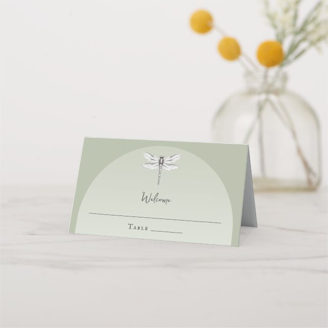 Tarjeta De Asiento Sage Green Dragonfly Boda (Anverso)