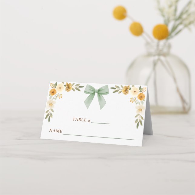 Tarjeta De Asiento Sage Green Floral Bow Tent Card Place Setting (Reverso)