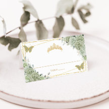 Sage Green Floral Butterflies Quinceañera Cumpleañ