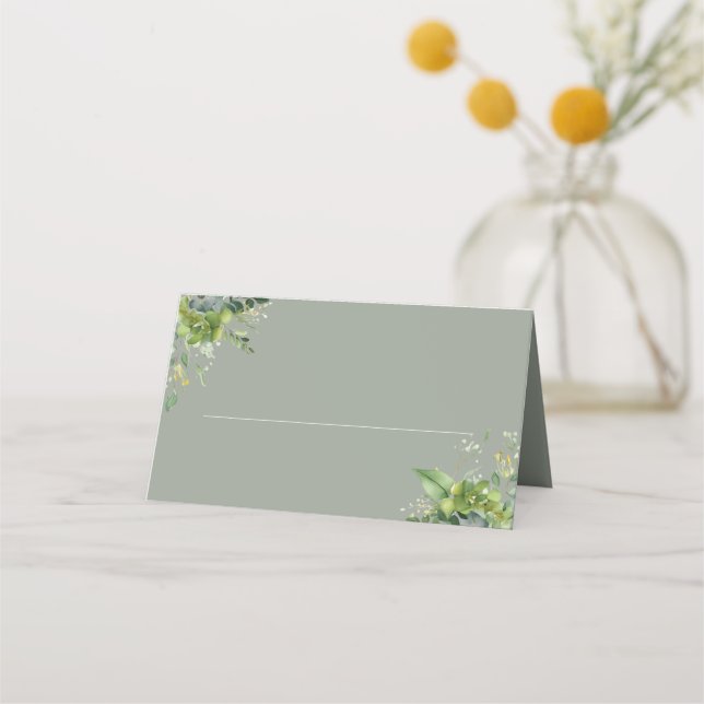 Tarjeta De Asiento Sage Green Floral Greenery Elegante Boda (Anverso)
