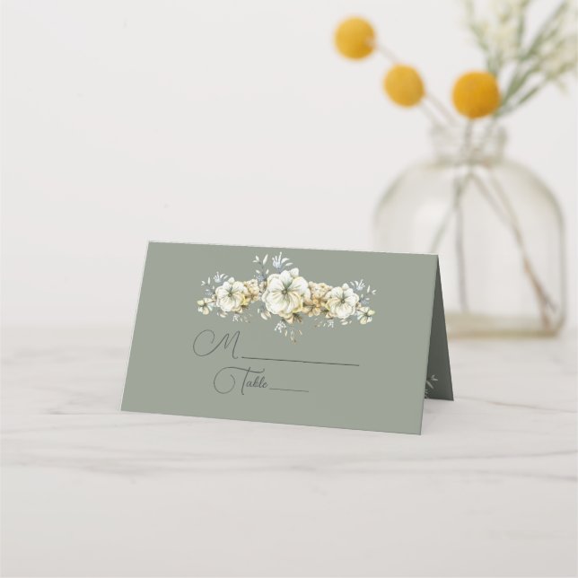 Tarjeta De Asiento Sage Green Floral Wedding Place Card (Anverso)