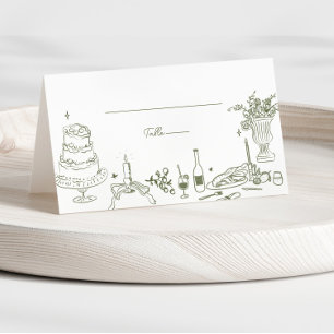 Tarjeta De Asiento Sage Green Hand Drake Whimsical Boda Gracias