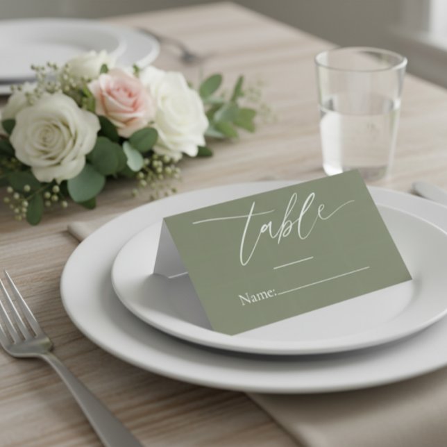 Tarjeta De Asiento  Sage Green Wedding Place Card with Elegant Script (Subido por el creador)