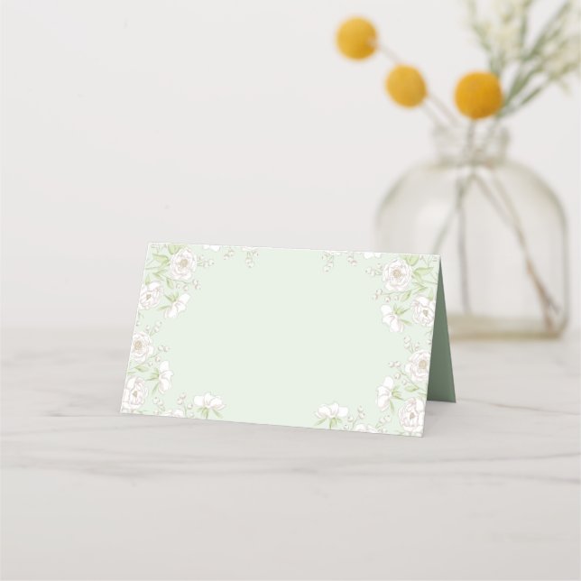 Tarjeta De Asiento Sage Green White Rose Wedding (Anverso)