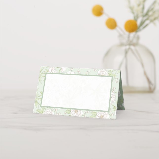 Tarjeta De Asiento Sage Green White Rose Wedding (Anverso)