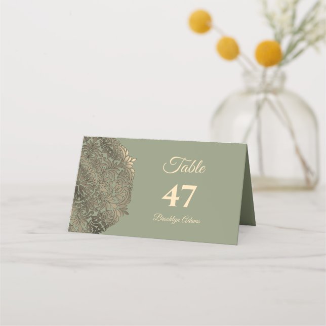 Tarjeta De Asiento Sage Green y Gold Elegent Boda de Lujo (Anverso)