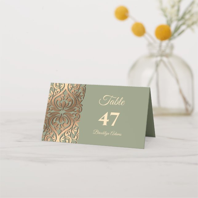 Tarjeta De Asiento Sage Green y Gold Elegent Boda de Lujo (Anverso)