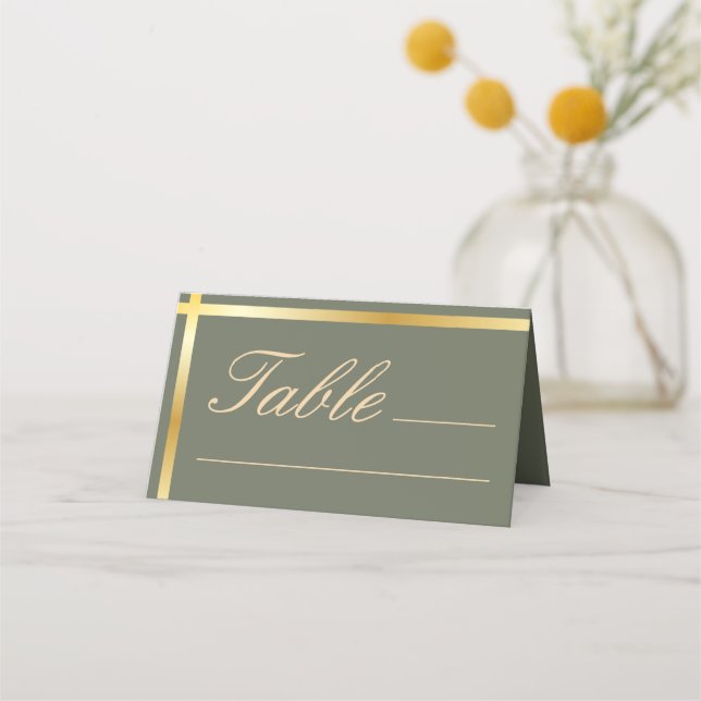Tarjeta De Asiento Sage Green y Golden Stripe Moderno Boda (Anverso)